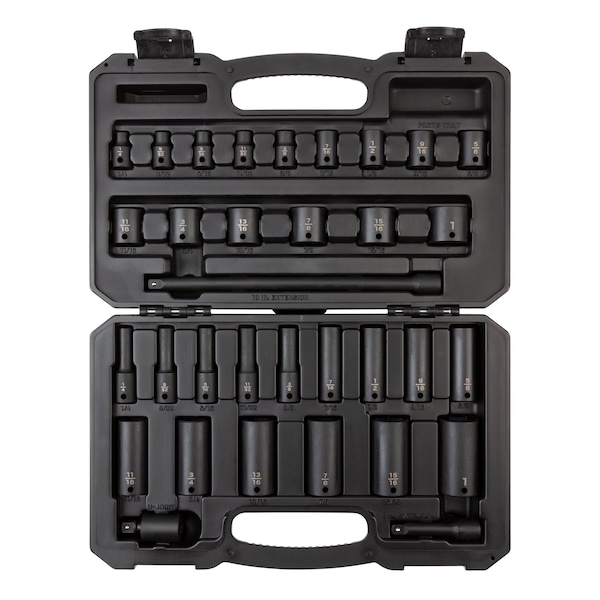 3/8 Inch Drive 6-Point Impact Socket Set, 33-Piece (1/4-1 in.)